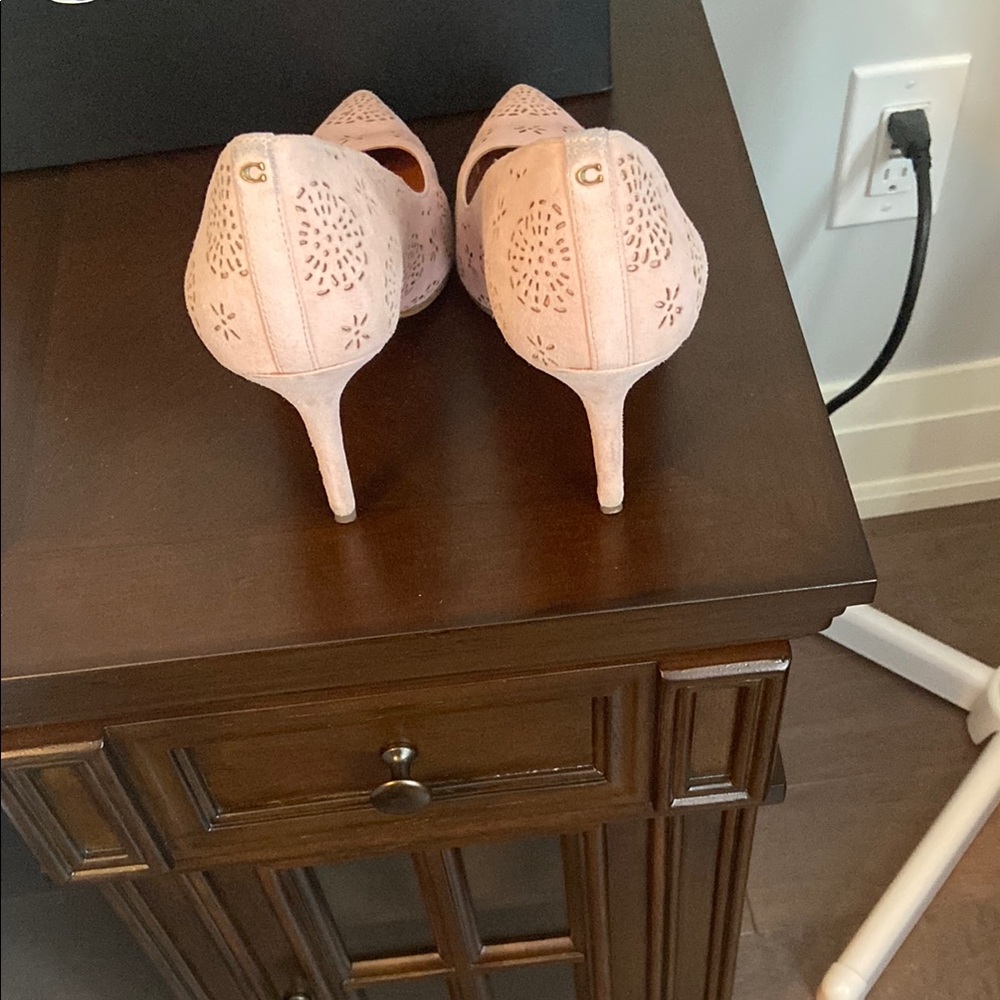 Coach Women's Pink Suede Laser-Cut Pointed Toe Heels - Picture 5 of 8